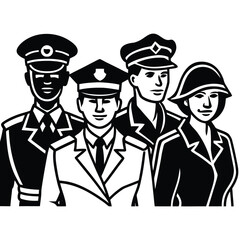 Collection of police and army soldier silhouettes for security and military themed designs