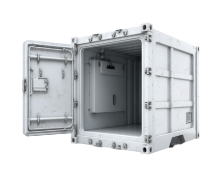 Cold storage container warehouse industrial perspective PNG, isolated on transparent background