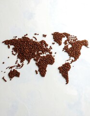 World map made of brown beans