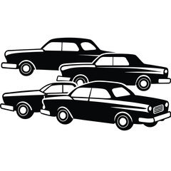 Collection of diverse classic car silhouettes for automotive design projects