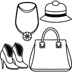 Collection of diverse fashion accessories silhouettes for design projects
