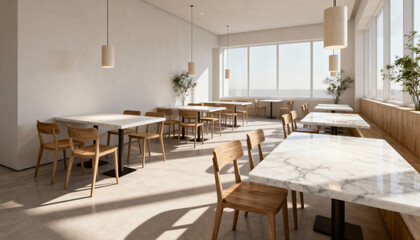 Modern Minimalist Restaurant Interior with White