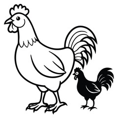 Charming farm rooster and hen illustration perfect for rural and animal themed designs