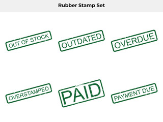 Green Rubber Stamps Set with Grunge Effect Out of Stock, Paid, Overdue