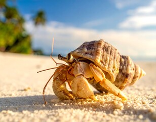 Hermit Crab on Sandy Beach.