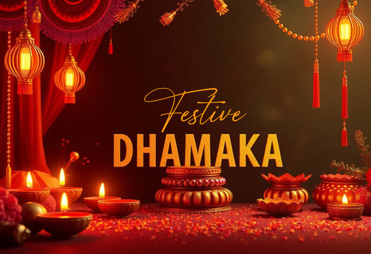 Festive dhamaka offers. Indian festival Diwali, Navratri, durga puja, Dussehra Dasara sale offers concept design.