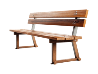 Wooden bench in park furniture natural PNG, isolated on transparent background