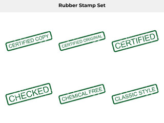 Grunge Green Rectangular Stamps with Various Texts on White Background