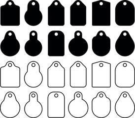Assorted tags in black and white vector graphics illustration