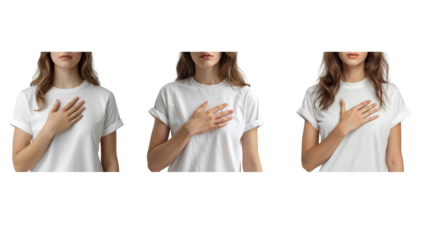 Woman hand on chest on transparent background png