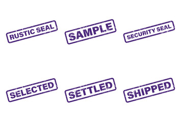 Purple Grunge Rubber Stamps Featuring Terms Like Sample Shipped Settled Isolated