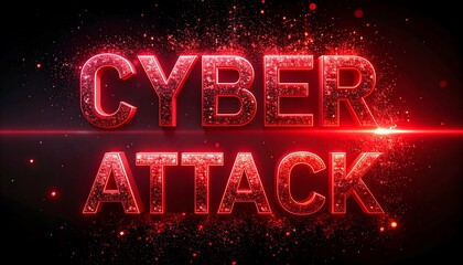 A vibrant crimson "CYBER ATTACK" text effect emanates from a central point. Sparks and light burst, giving a dramatic digital feel