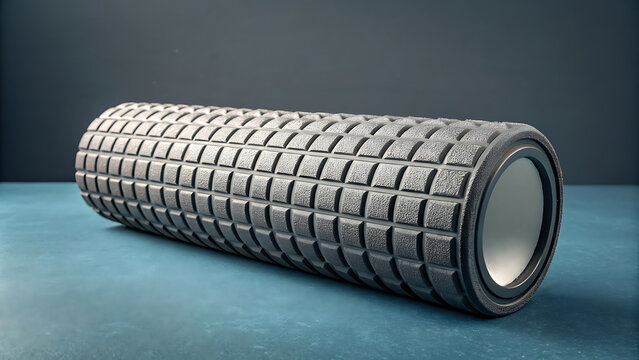 Foam Roller: A close-up shot of a high-quality foam roller, showcasing its textured surface and cylindrical form, perfect for muscle recovery and fitness routines.