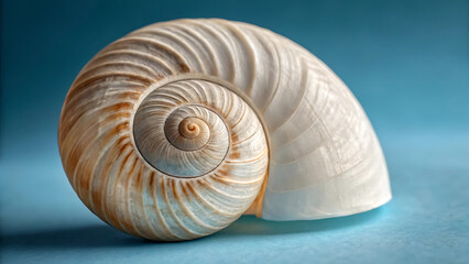 Nautilus Shell's Spiraling Beauty: A close-up of a nautilus shell reveals its intricate, spiraling design, a symbol of the ocean's secrets. Captured in a studio setting.