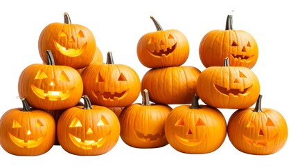 Stacked jack-o'-lanterns against white