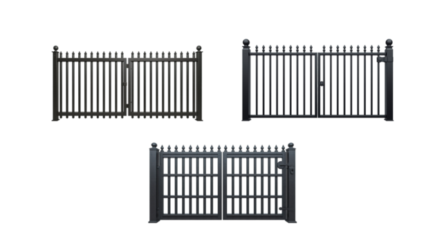 Black iron gate on transparent background png