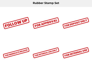 Rubber Stamp Set Red Ink Isolated On White Approval, Follow Up, Internal Use