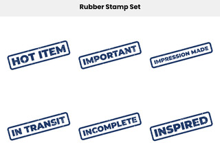 Rubber Stamp Set with Distressed Effect & Common Business Phrases on White Background