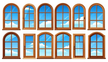 Wooden arched and rectangular windows, various styles