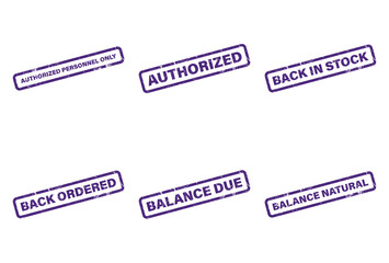 Rubber Stamp Set with Text on Rectangular Frames on a White Background