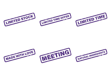 Fototapeta premium Rubber Stamps Collection with Phrases on White Background, Purple, Limited Stock