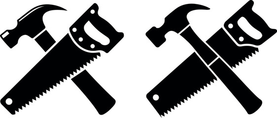 Silhouetted hammer and saw representing construction carpentry or home repair needs