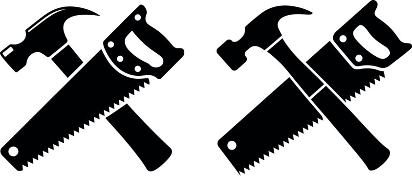 Silhouetted hammer and saw representing construction carpentry or home repair needs