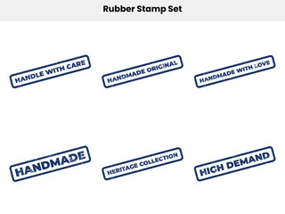Rubber Stamps Set with Grunge Texture and Handmade, Handle with Care Words