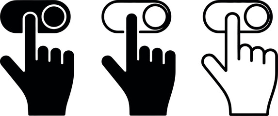 Toggle switch icons in different states with finger for user interface