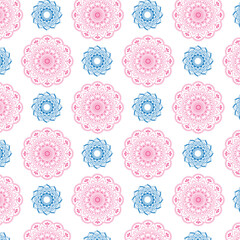 Multicolored Mandala Repeat Pattern, Detailed Red and Blue Mandala Pattern