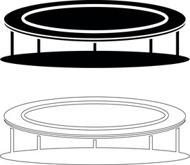 Trampoline vector illustration in black and white for backyard fun