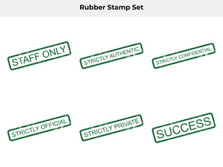 Set of Green Grunge Rubber Stamps Staff Only, Authentic, Confidential, Success