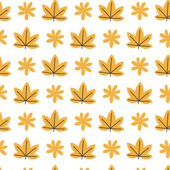 Yellow Leaf and Flower Repeat Pattern