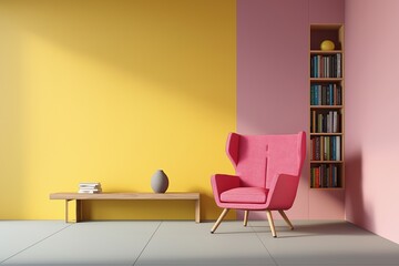 Colorful Contemporary Reading Corner with Pink Armchair and Decor