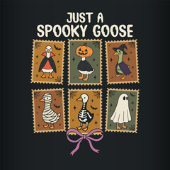 Just a spooky Goose, Vintage Halloween Postage Stamps t-shirt design vector