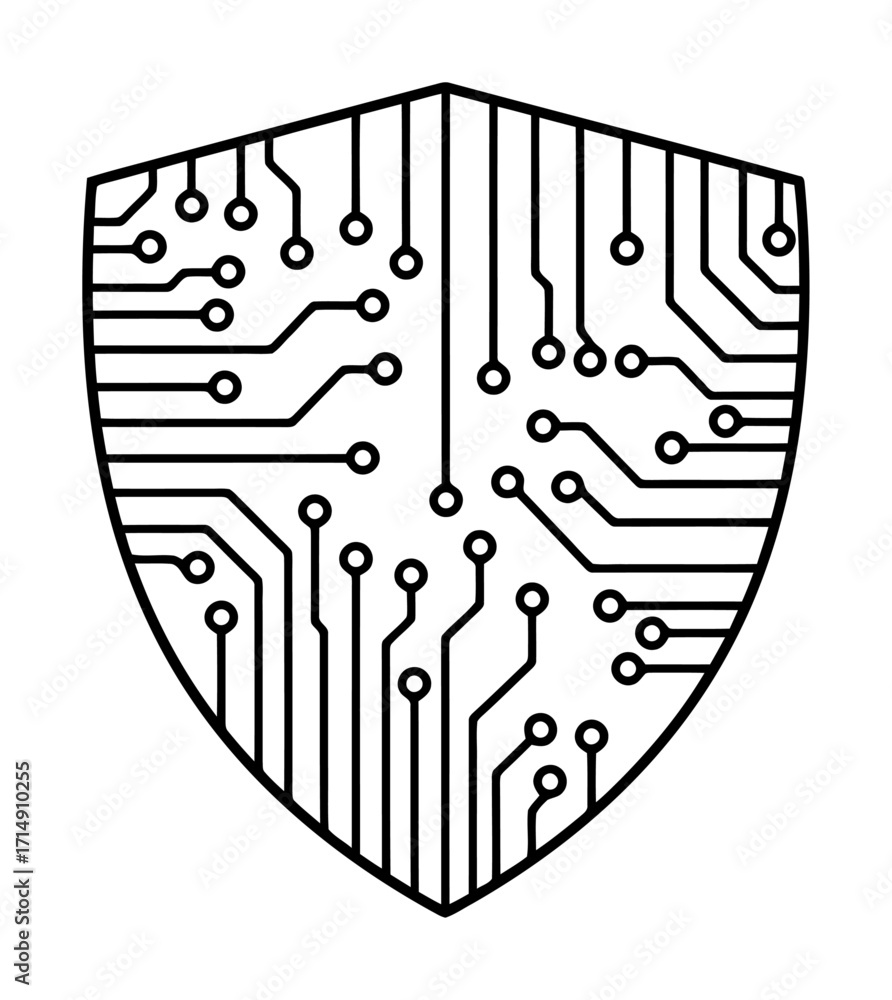 Aufkleber cybersecurity shield icon with circuit board pattern