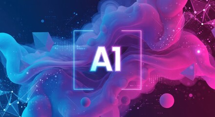 Abstract ai text with colorful smoke and network connections background.
