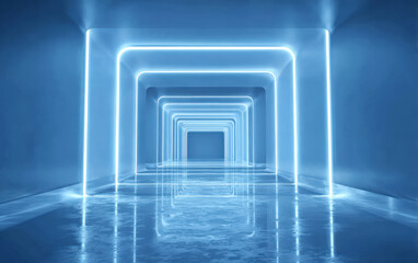 A futuristic corridor with neon lights creating a modern and sleek appearance