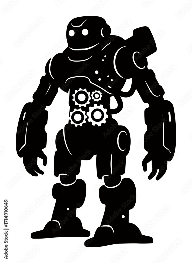Poster futuristic robot with glowing gears - vector design