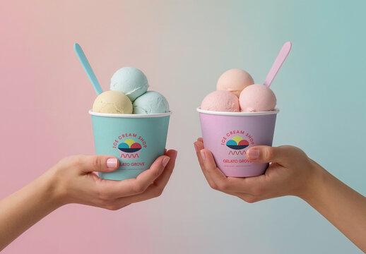 Ice Cream Cup Mockup with Gradient Background