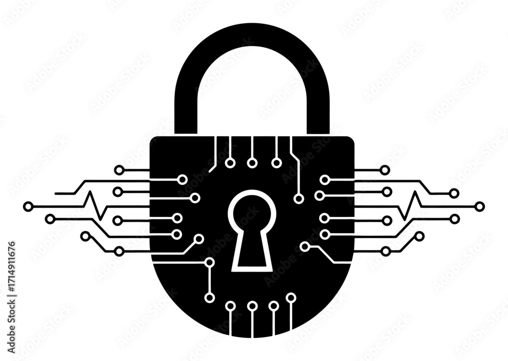 Poster security lock with circuit overlay vector
