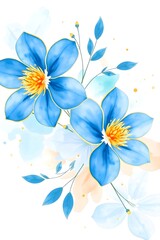 Pastel Blue Nature Bloom Abstract Watercolor Botanical Blossom Floral Flower.
