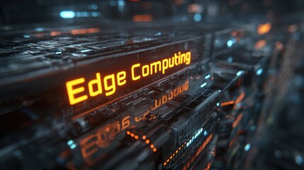 (Edge computing) server with glowing text, showcasing modern technology and data processing capabilities