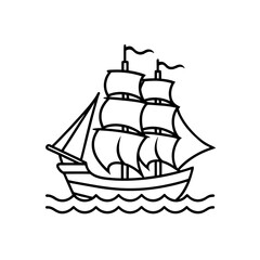 sailing ship on water line art 
