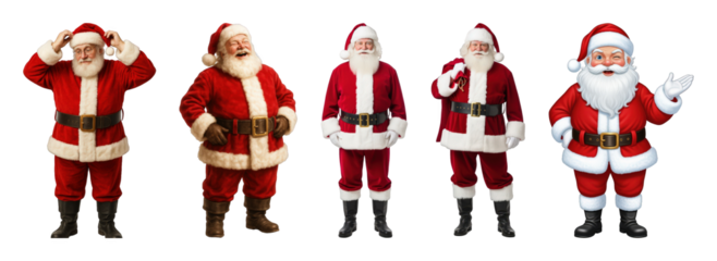 Santa Claus set including various poses and styles isolated. Christmas and holiday festive collection.