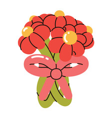 A bouquet of red flowers made from balloons. Flat vector illustration.