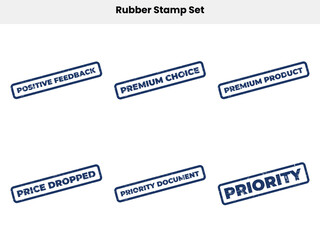 Fototapeta premium Six Grunge Blue Rubber Stamps with Text on a White Background Feedback, Priority