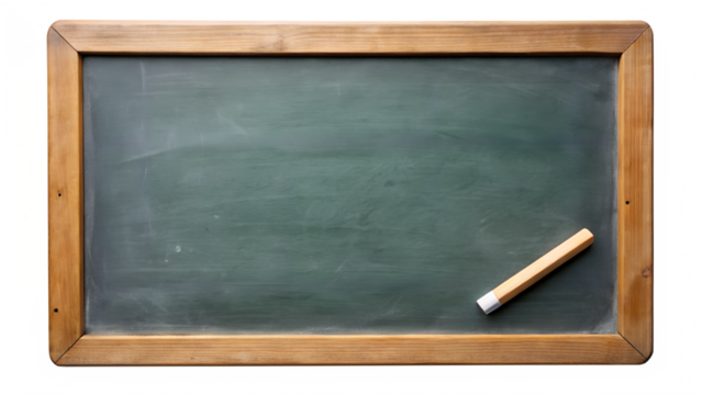 Chalkboard with chalk isolated on transparent background, a classic tool for education, teaching, and learning in schools and classrooms worldwide