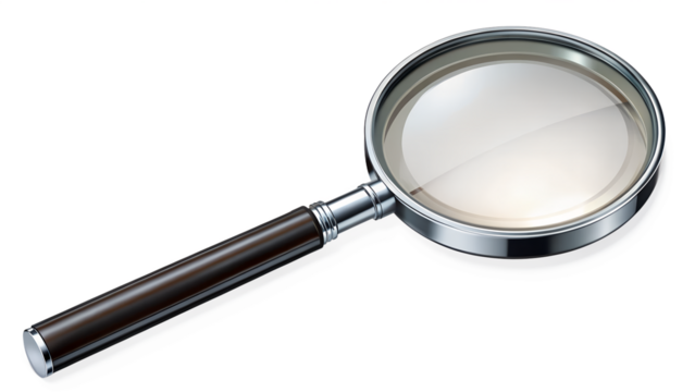 Magnifying glass isolated on transparent background, a tool for seeing small details and exploring the world around us with clarity