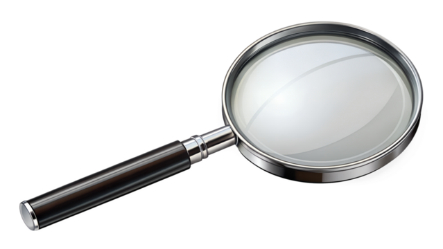 Magnifying glass isolated on transparent background, a tool for seeing small details and exploring the world around us with clarity